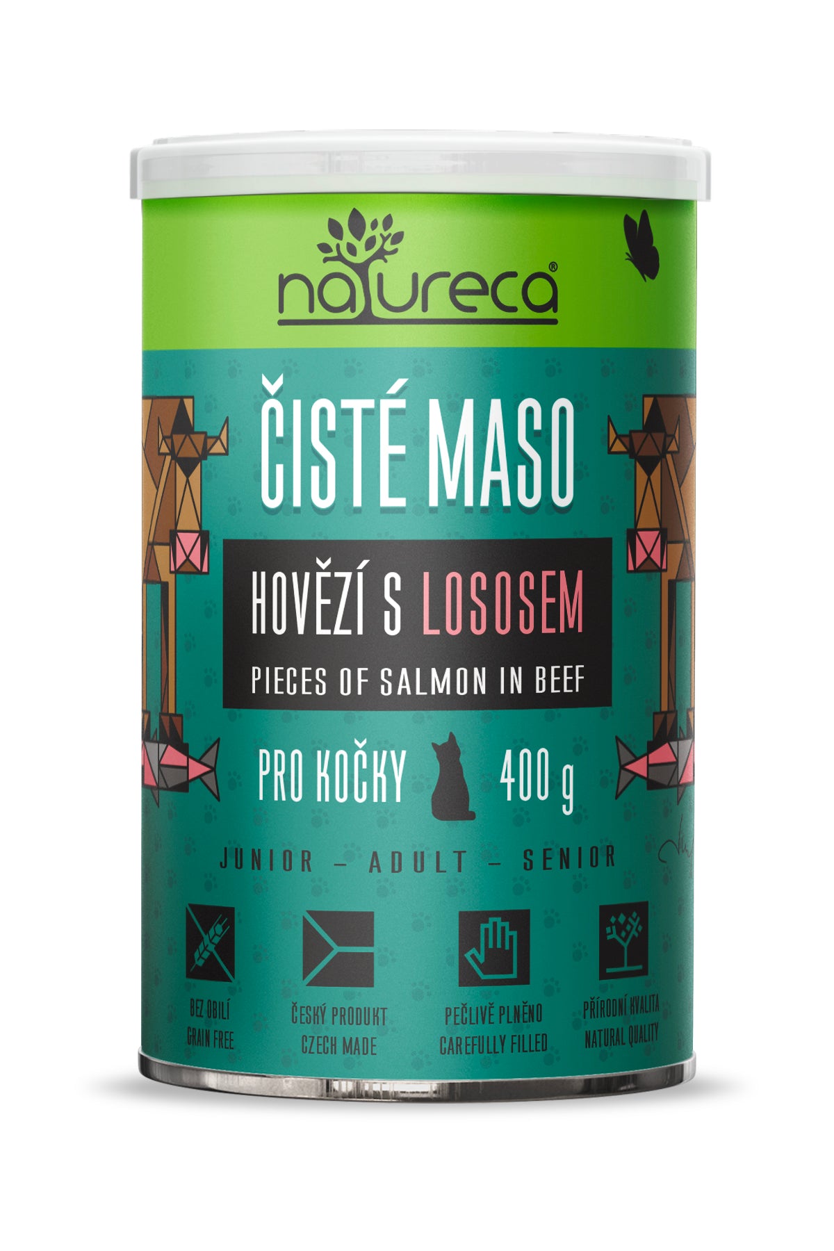 NATURECA Hovězí s lososem 400g - Čisté maso pro KOČKY, konzerva
