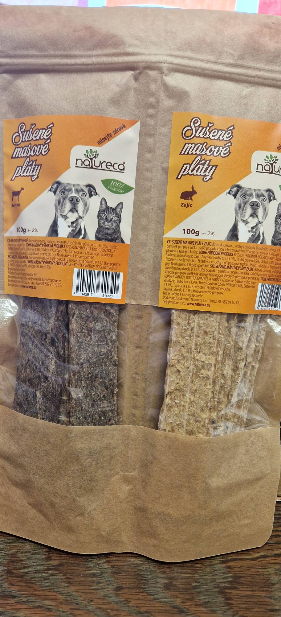 100% masové pláty Jehně 100g+100% masové pláty Zajíc 100g