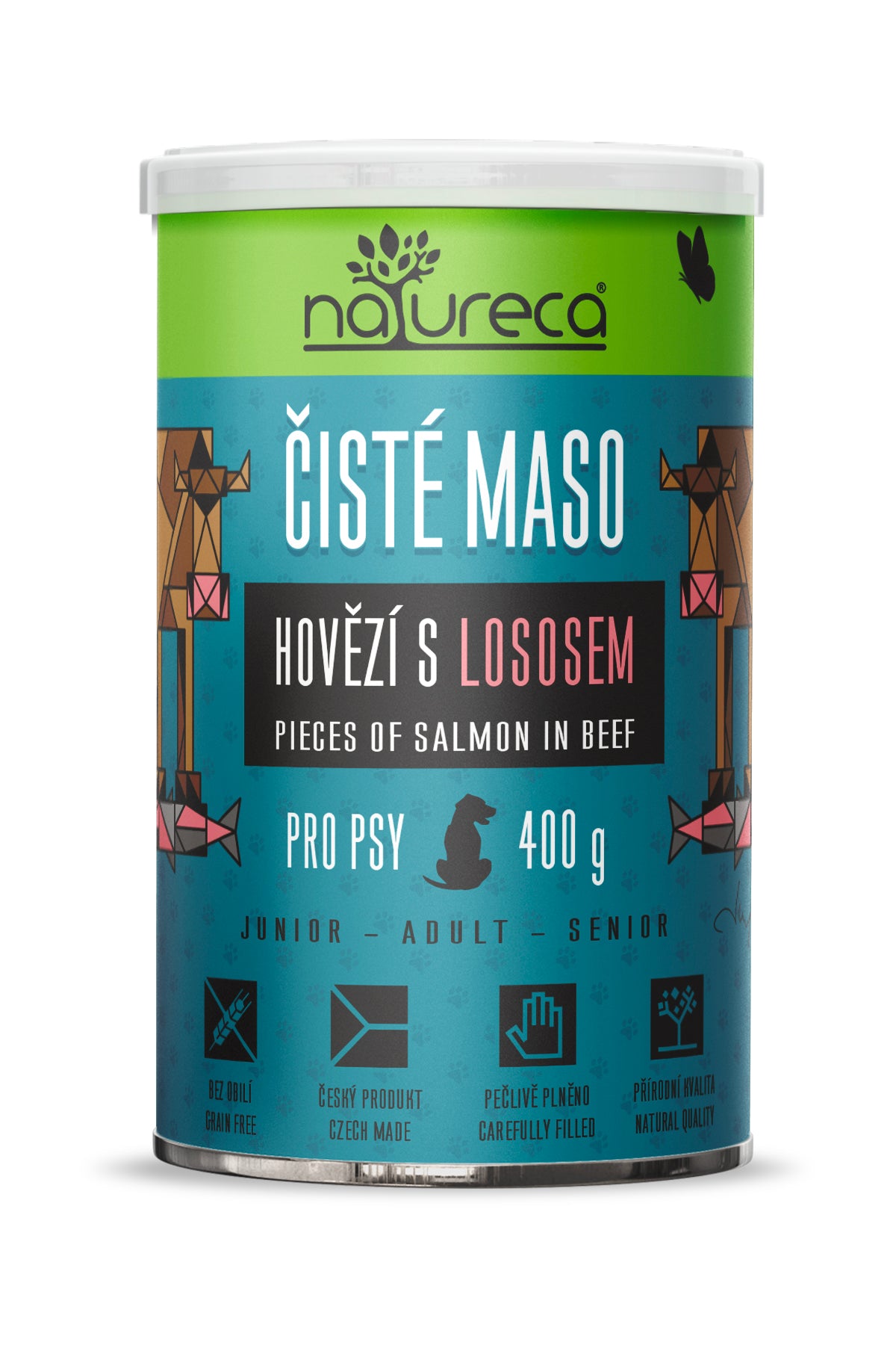NATURECA Hovězí s lososem 400g - Čisté maso pro psy, konzerva
