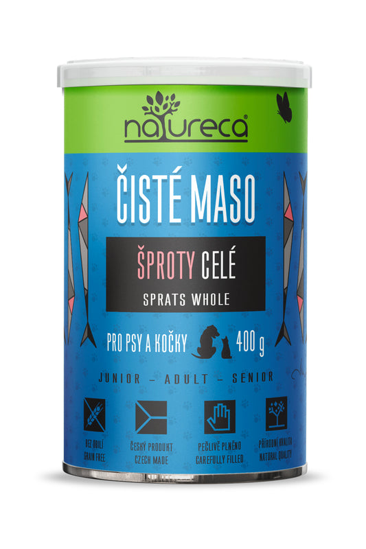 NATURECA Šproty celé 400g - Čisté maso pro PSY a KOČKY, konzerva